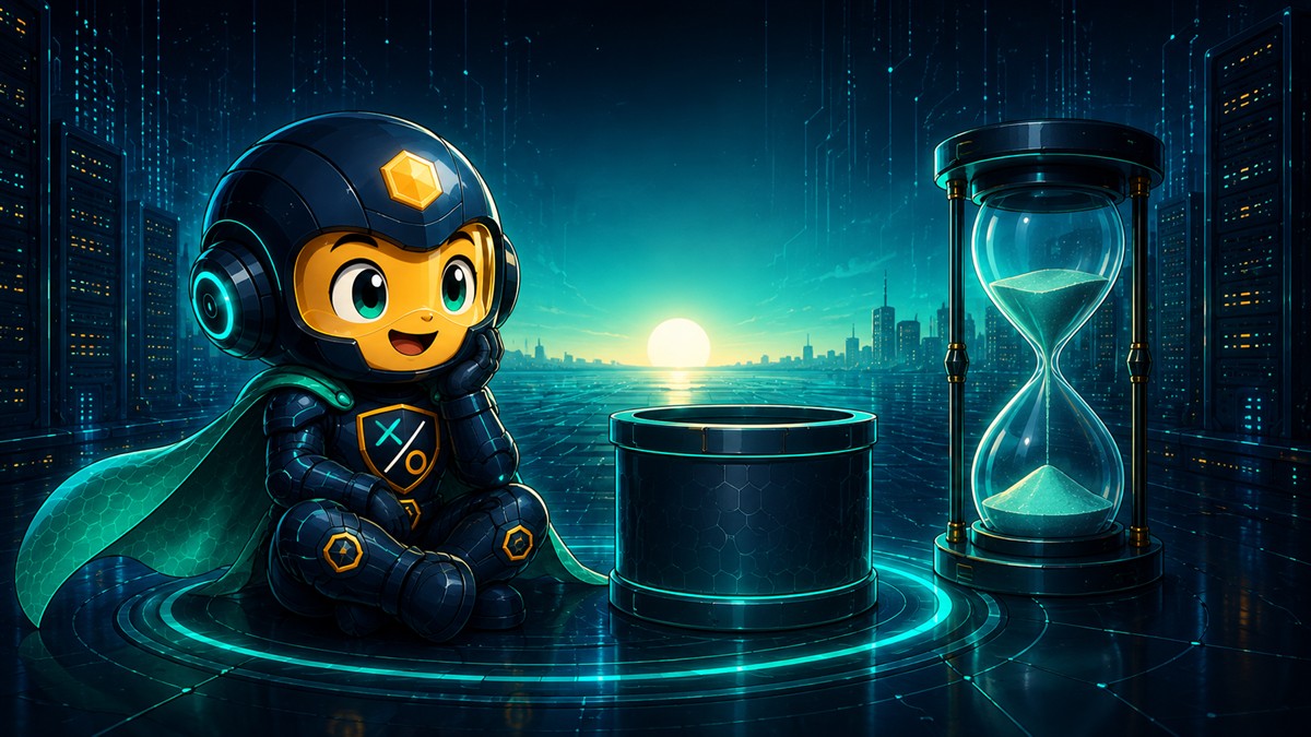 The Sentinel sits patiently beside an empty bucket, watching a slow sunrise, an hourglass at rest.