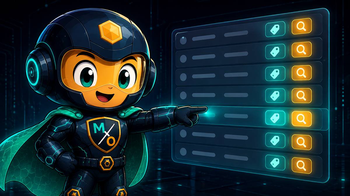 A table where each row carries small glowing chips in an extra column, the Sentinel pointing at one.