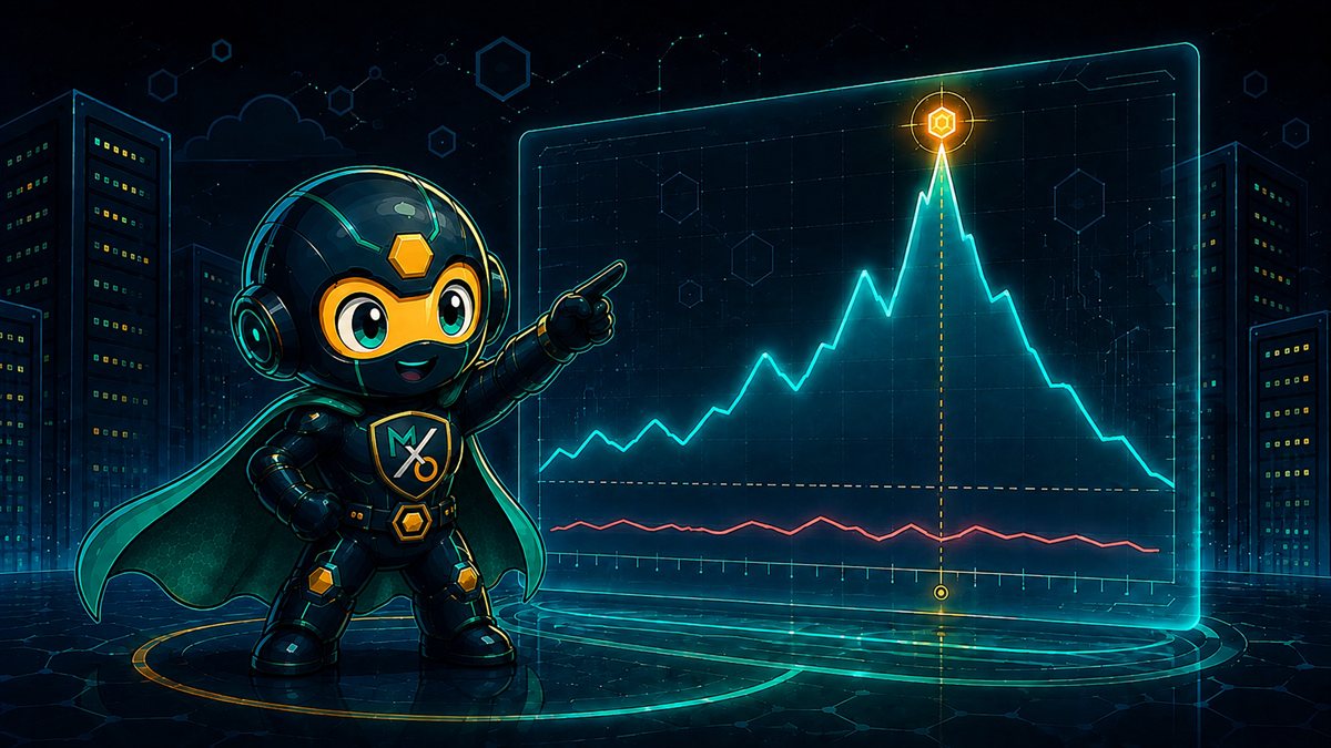 The Sentinel points at the tallest spike on a holographic mountain-range chart, ignoring a flat line below it.